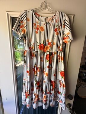 P & Rose Women’s White Midi Dress with Orange Floral Print